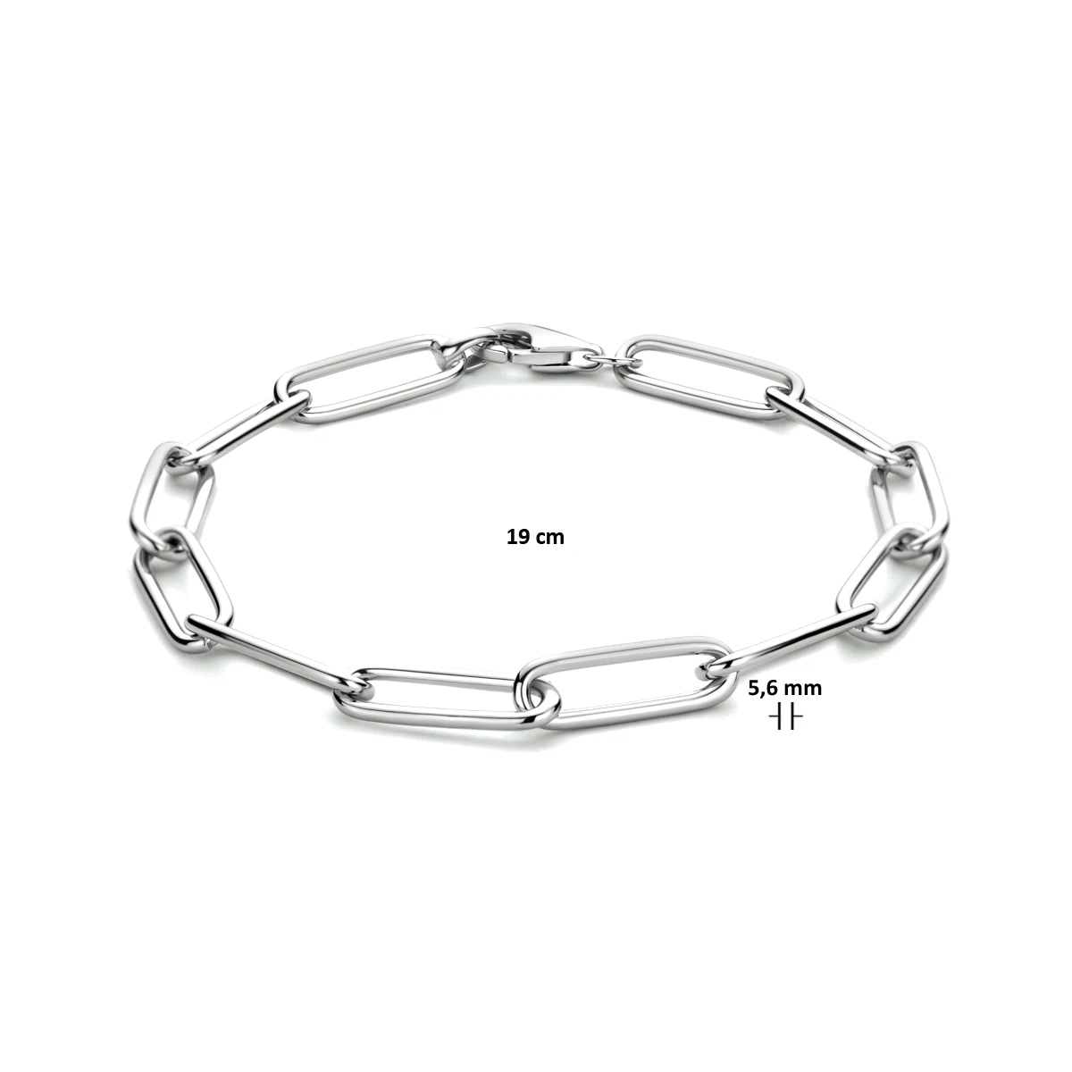 armband paperclip ronde buis 5,6 mm 19 cm zilver gerhodineerd