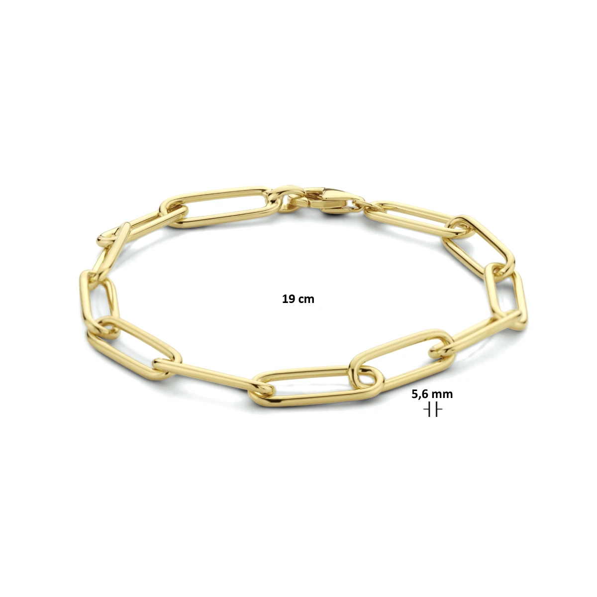 armband paperclip ronde buis 5,6 mm 19 cm zilver verguld (geel)