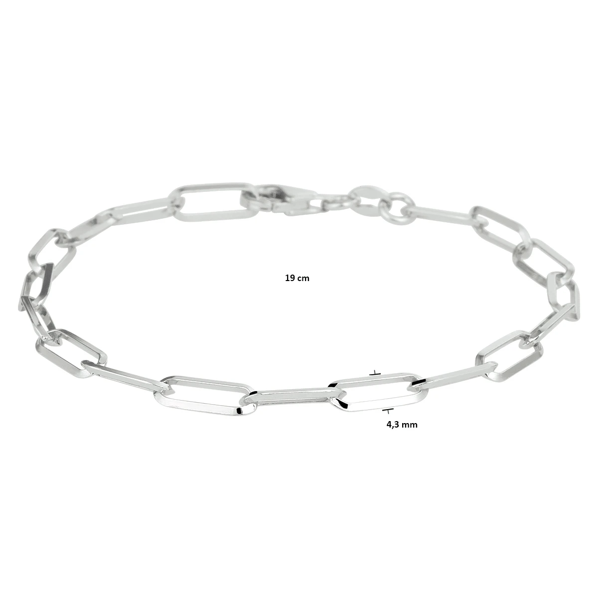 armband paperclip spitse buis 4,3 mm zilver gerhodineerd