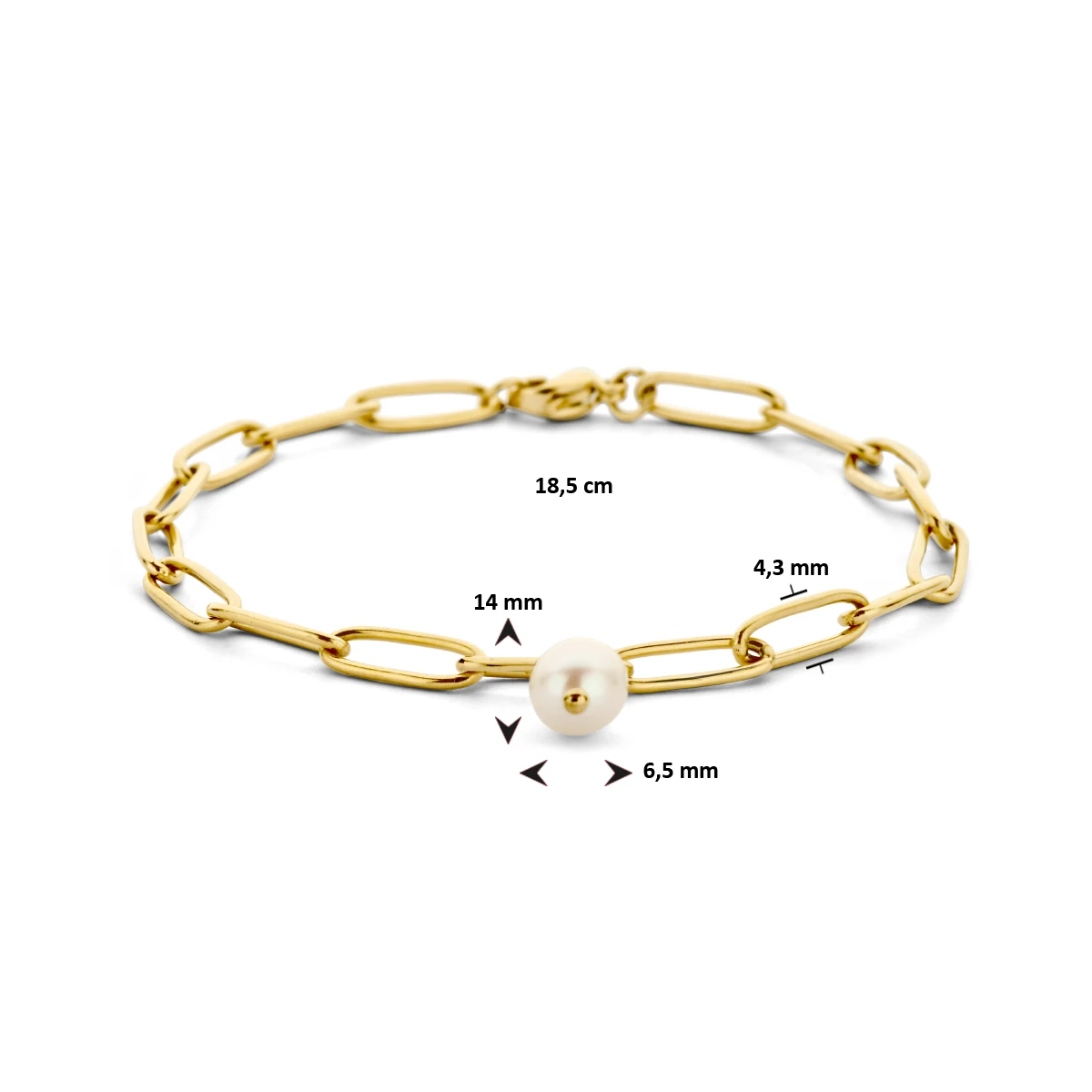 armband paperclip synth.parel 4,3 mm 18,5 cm ion plating edelstaal