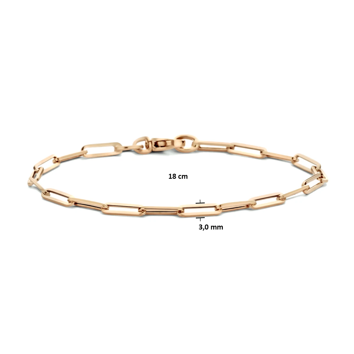 armband paperclip vierkante buis 3,0 mm 18 cm 14K roségoud