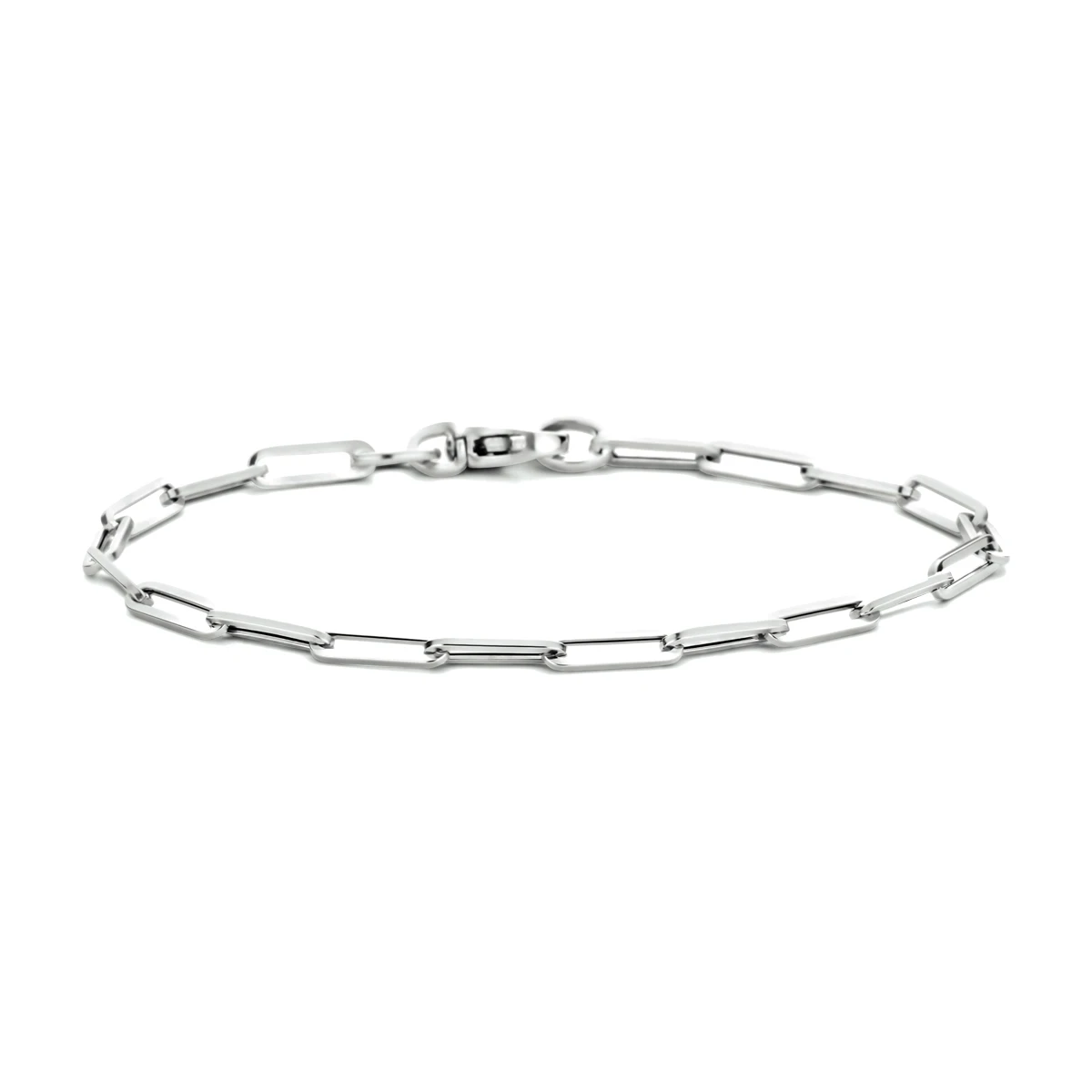 armband paperclip vierkante buis 3,0 mm 18 cm 14K witgoud
