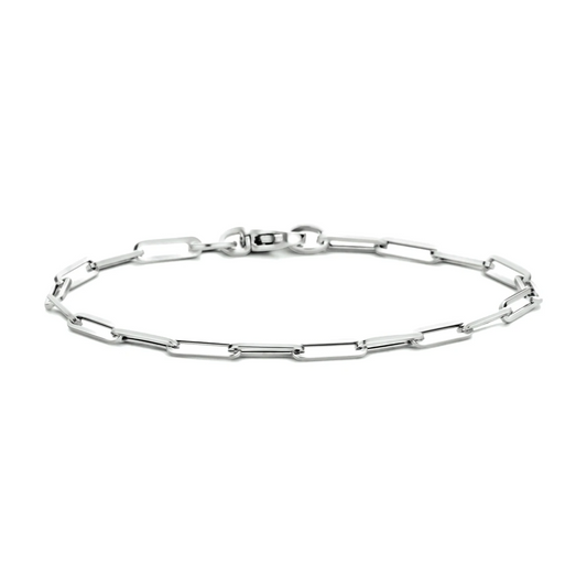 armband paperclip vierkante buis 3,0 mm 18 cm 14K witgoud