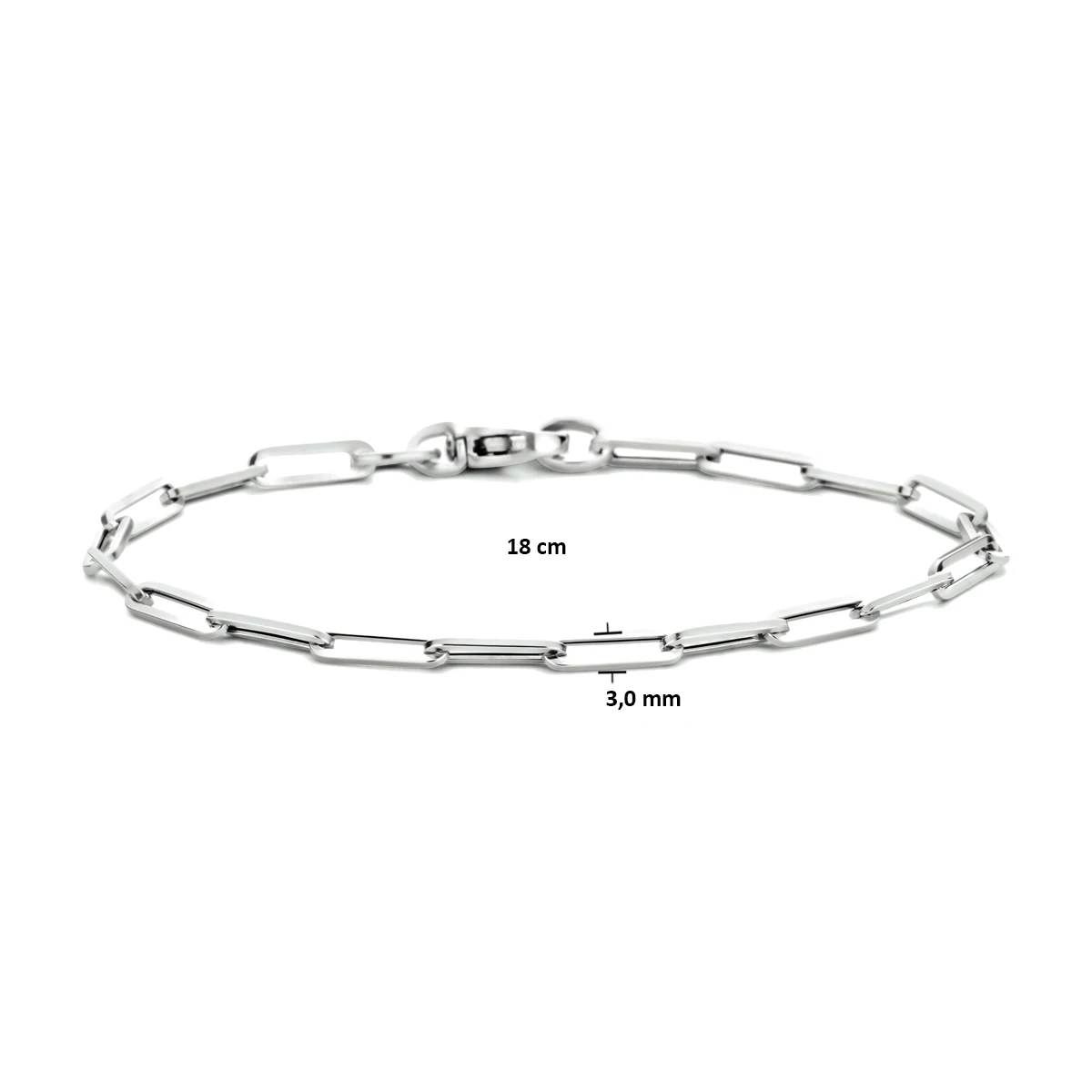 armband paperclip vierkante buis 3,0 mm 18 cm 14K witgoud