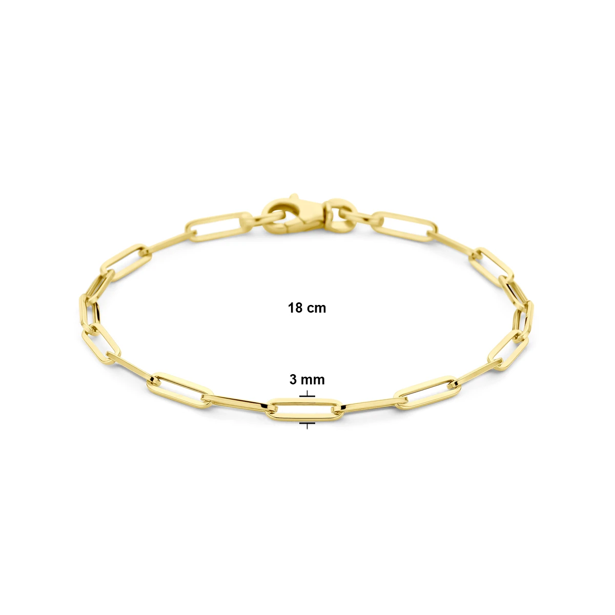 armband paperclip vierkante buis 3,0 mm 18 cm 18K geelgoud