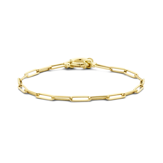 armband paperclip vierkante buis 3,0 mm 18 cm met groot veerslot 14K geelgoud