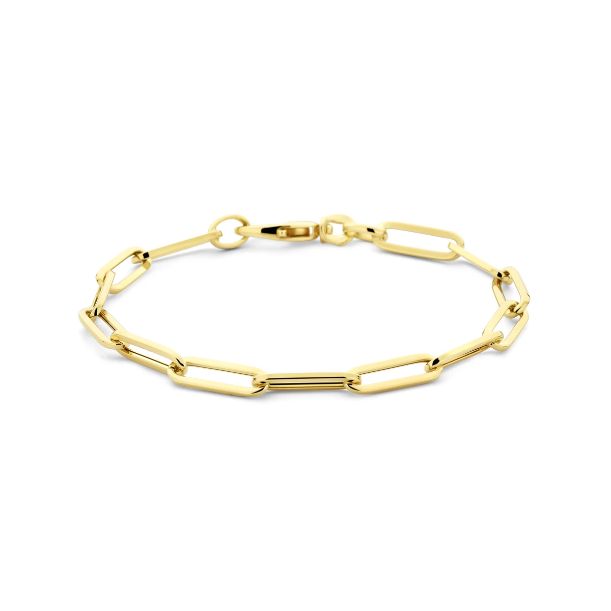 armband paperclip vierkante buis 4,5 mm 19 cm 14K geelgoud