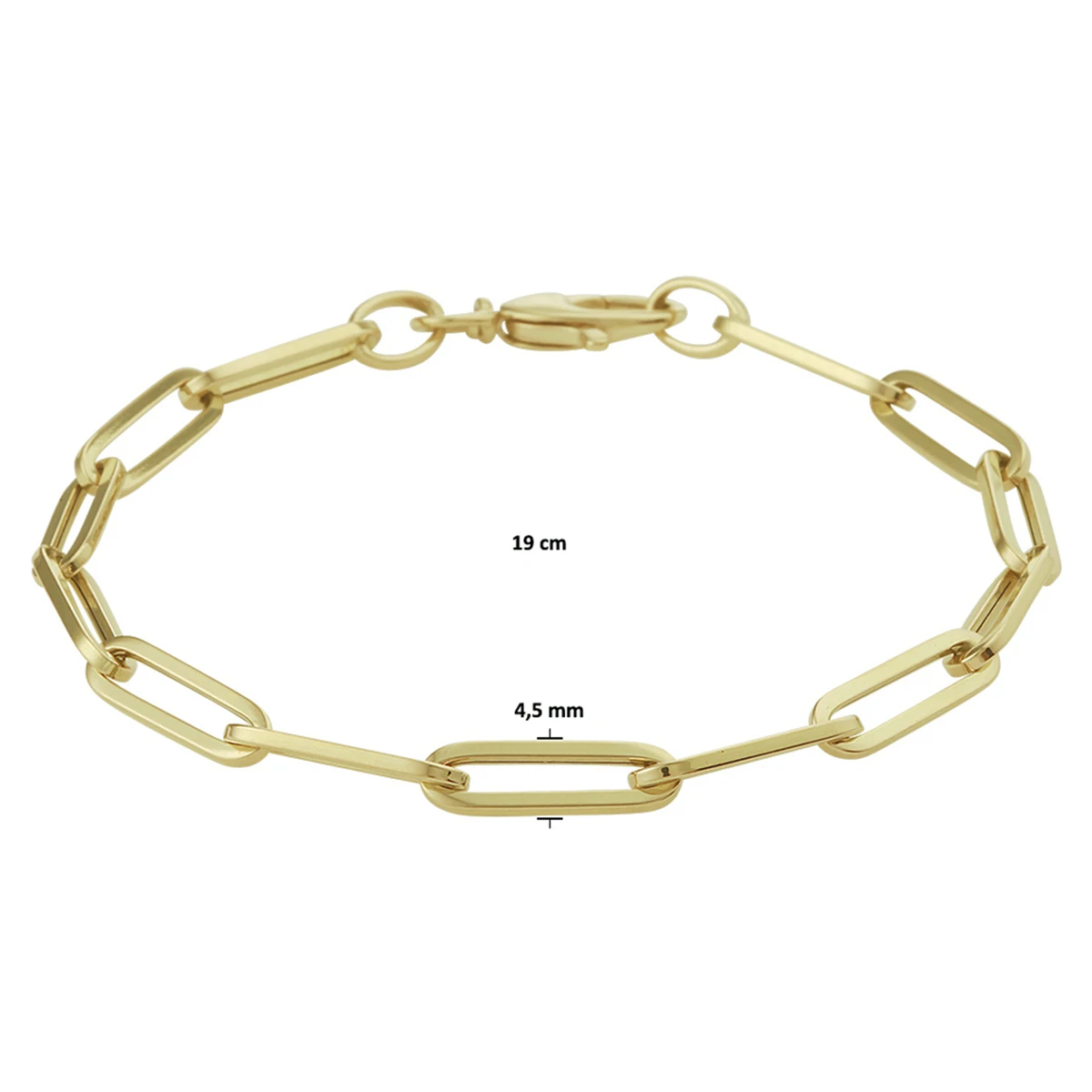 armband paperclip vierkante buis 4,5 mm 19 cm 14K geelgoud