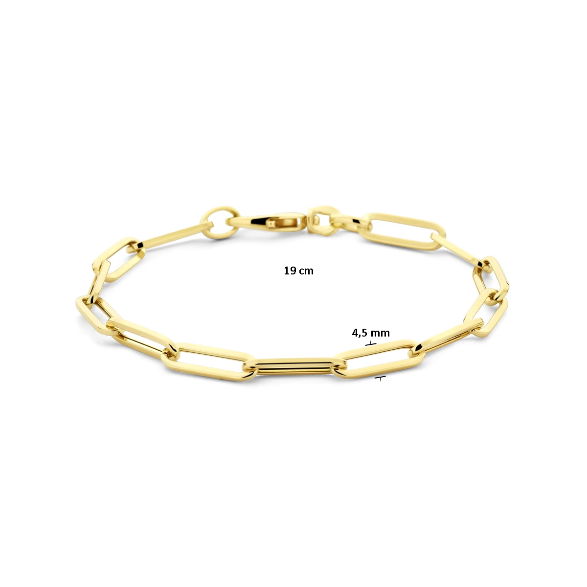 armband paperclip vierkante buis 4,5 mm 19 cm 14K geelgoud