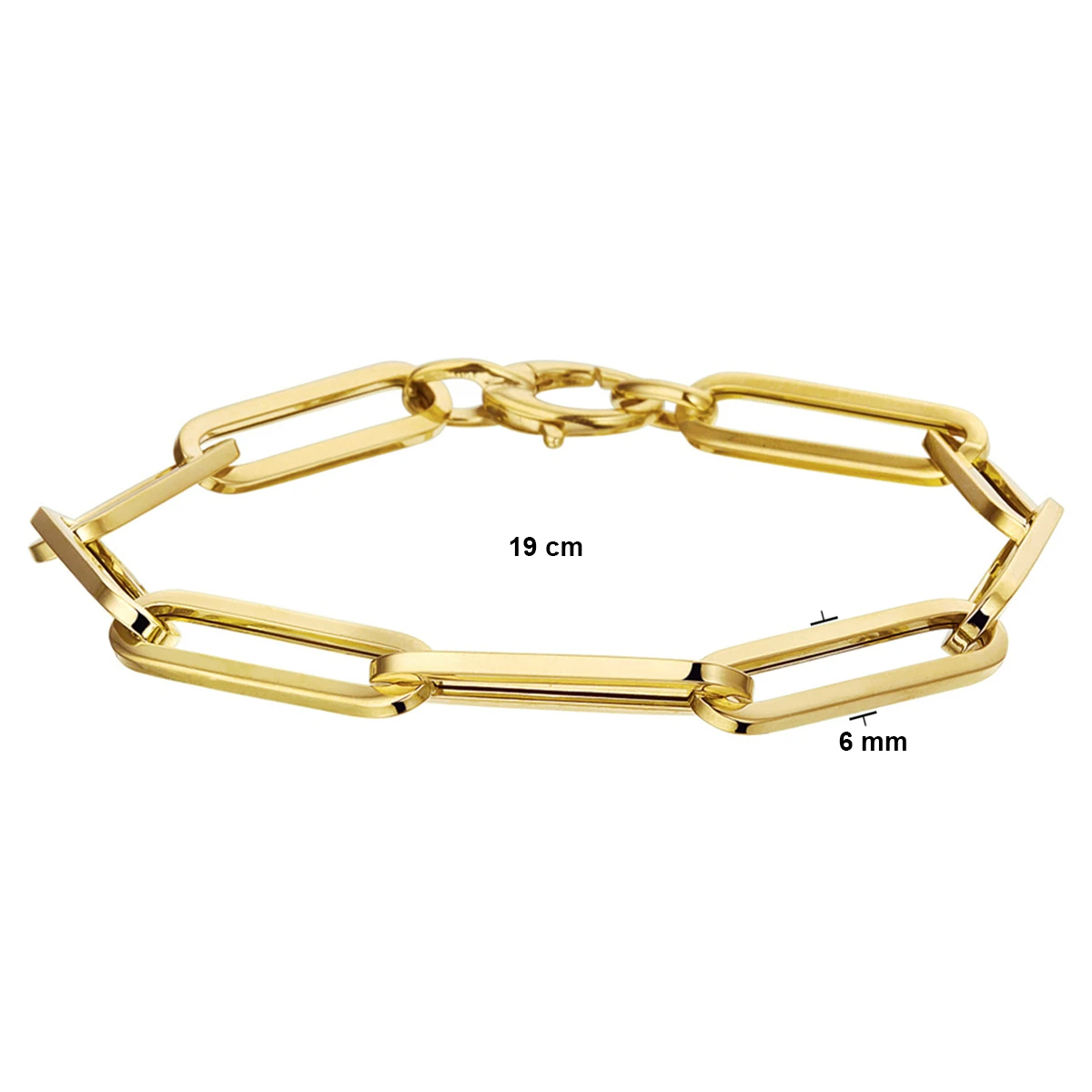 armband paperclip vierkante buis 6,0 mm 19 cm 14K geelgoud
