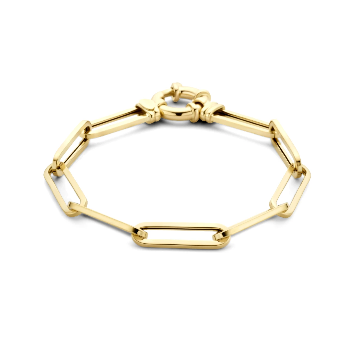 armband paperclip vierkante buis 6,0 mm 19 cm met groot veerslot 14K geelgoud
