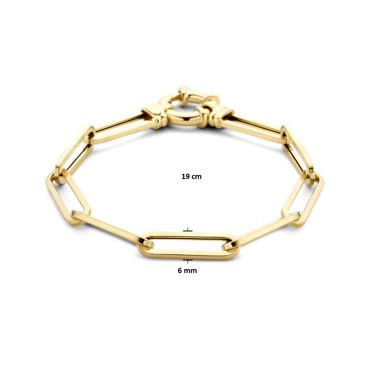 armband paperclip vierkante buis 6,0 mm 19 cm met groot veerslot 14K geelgoud