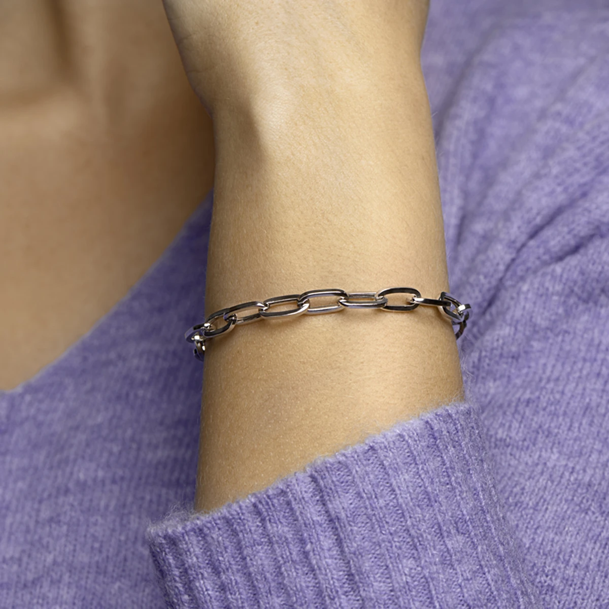 armband paperclip vierkante buis 6,5 mm 19 cm zilver gerhodineerd