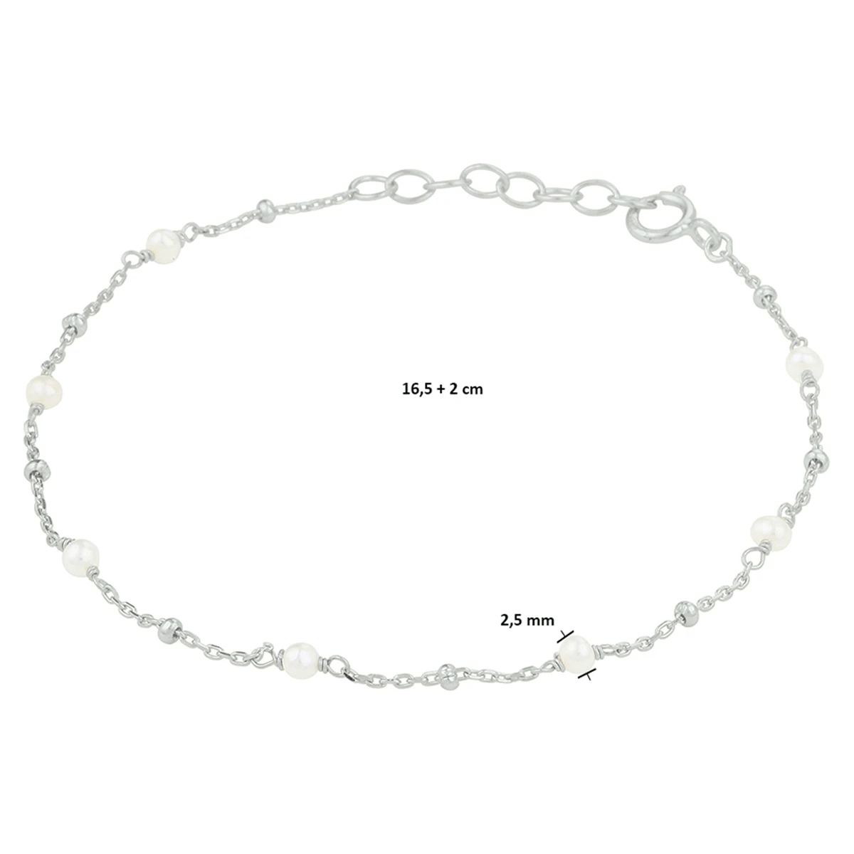 armband parel 16,5 + 2 cm zilver gerhodineerd