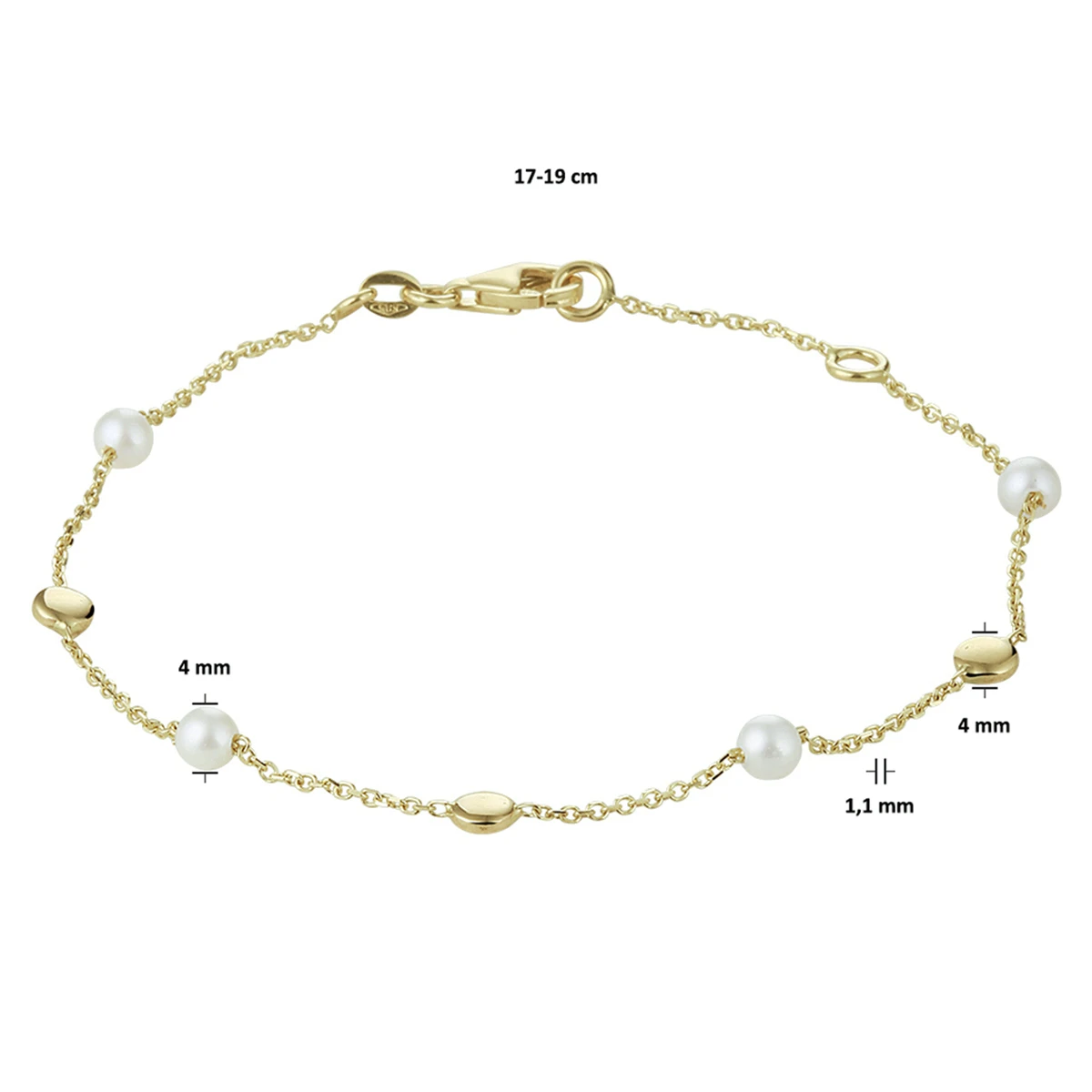 armband parel 17 - 19 cm 14K geelgoud
