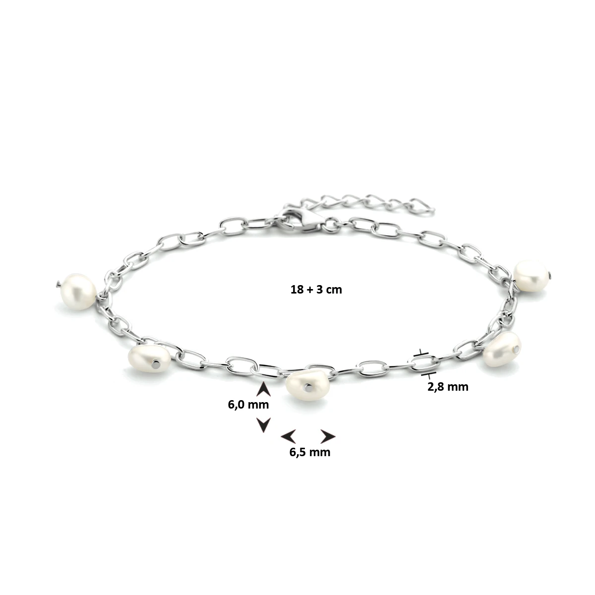 armband parel 18 + 3 cm zilver gerhodineerd