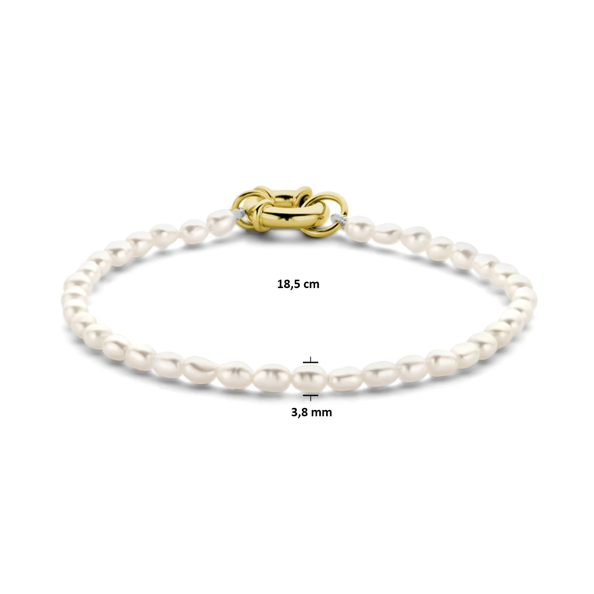 armband parel 18,5 cm met groot veerslot 3 micron zilver verguld (geel)