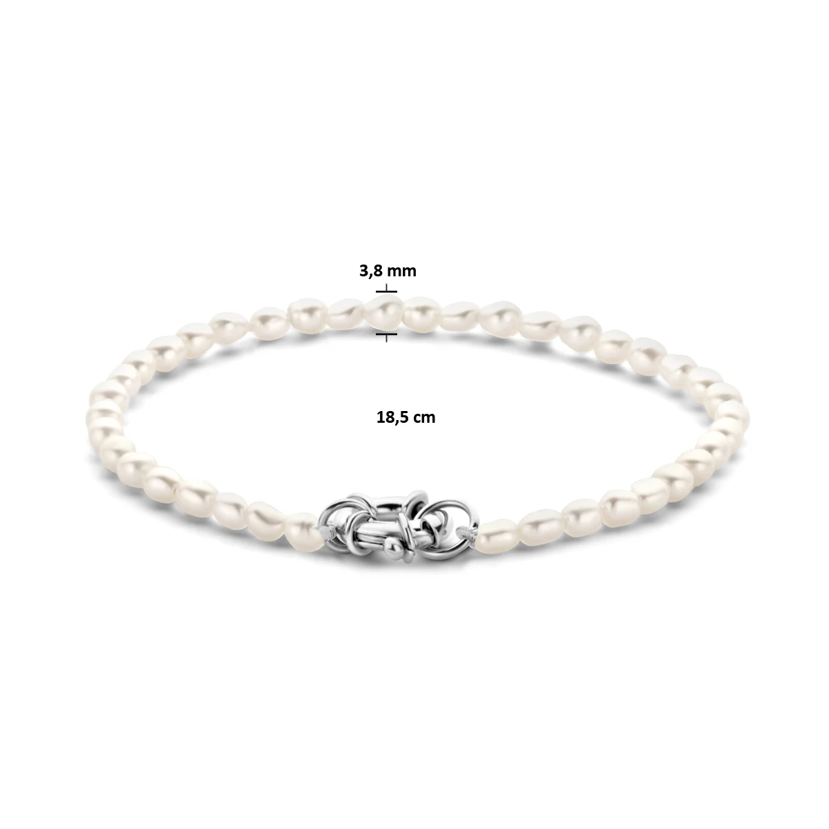 armband parel 3,8 mm 18,5 cm met groot veerslot zilver gerhodineerd