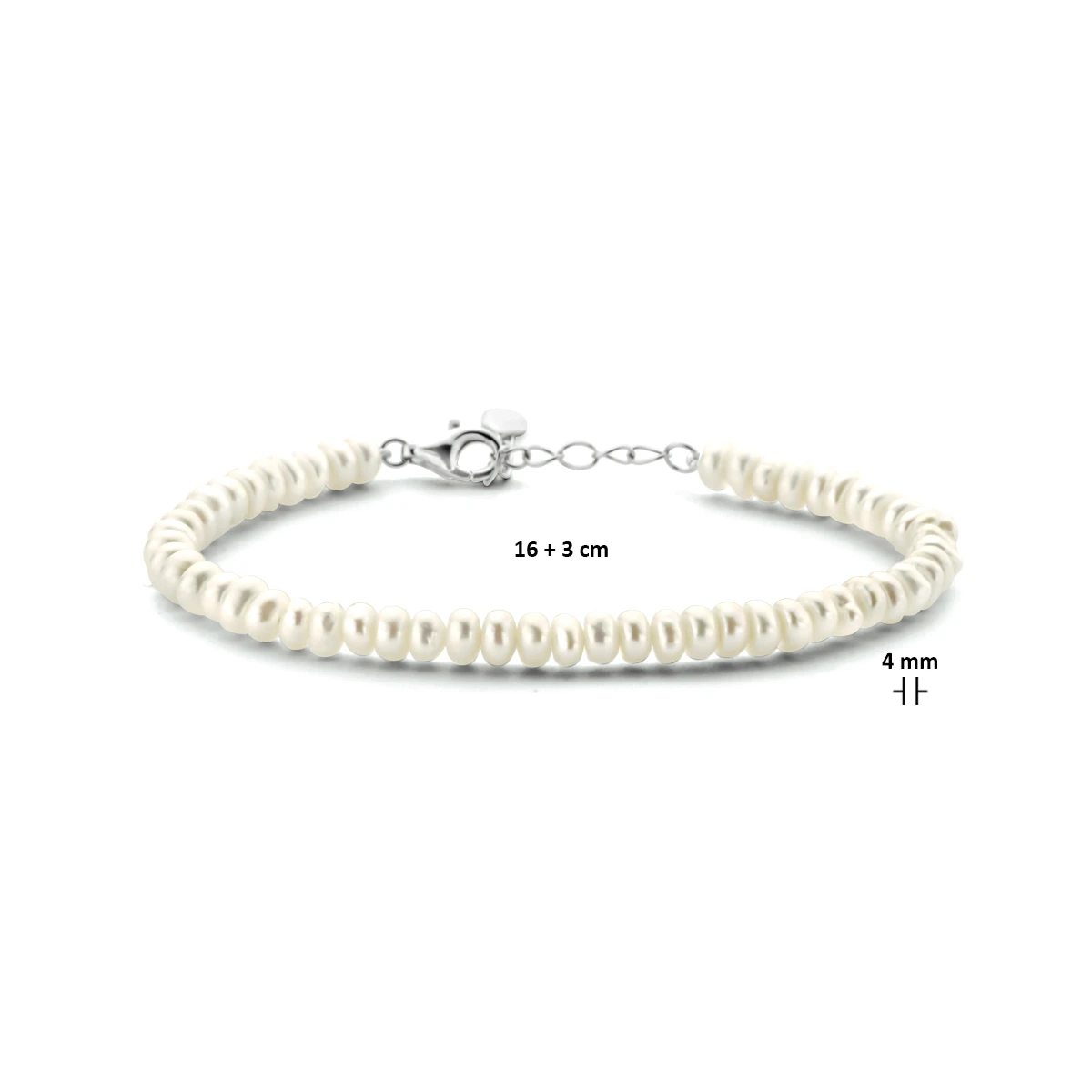 armband parel 4,0 mm 16 + 3 cm zilver gerhodineerd