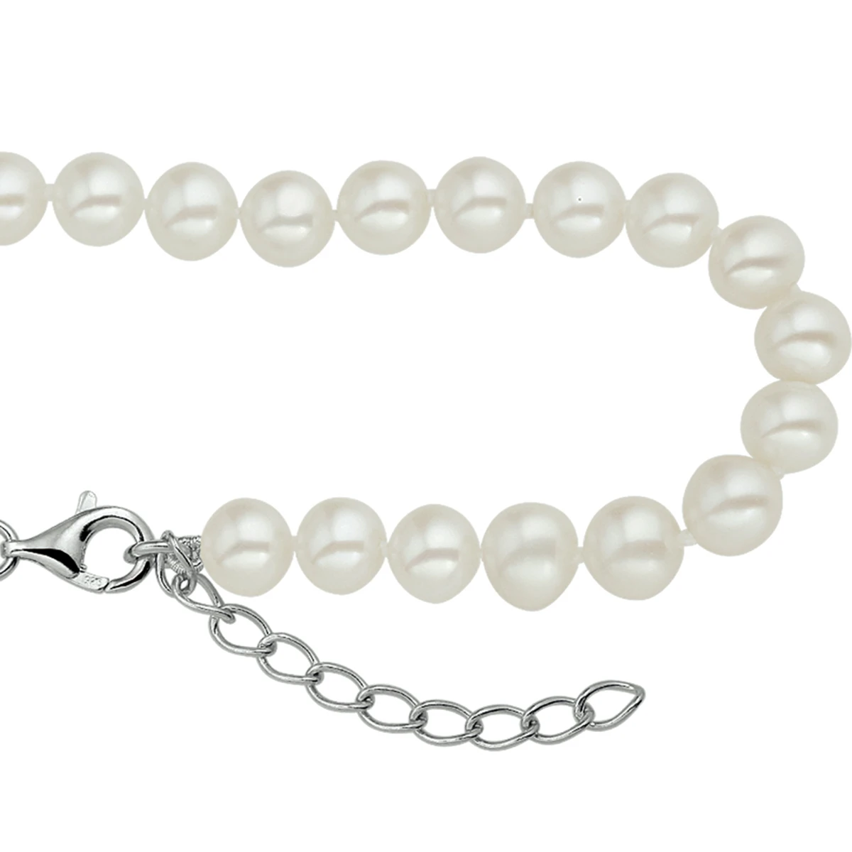 armband parel 6,5 mm 18 + 3 cm zilver gerhodineerd