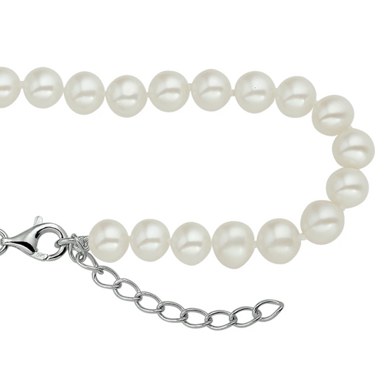 armband parel 6,5 mm 18 + 3 cm zilver gerhodineerd