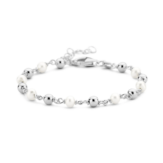 armband parel en bolletjes 16 + 3 cm zilver gerhodineerd