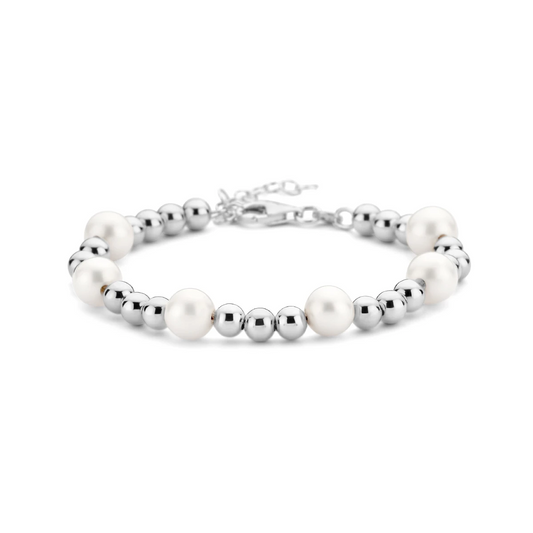 armband parel en bolletjes 17 + 3 cm zilver gerhodineerd