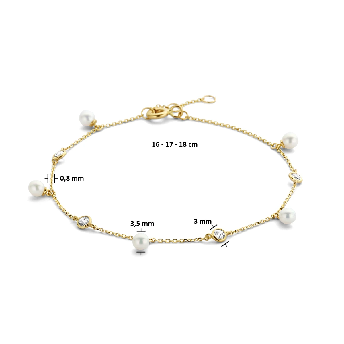 armband parel en zirkonia 16 - 17 - 18 cm 14K geelgoud