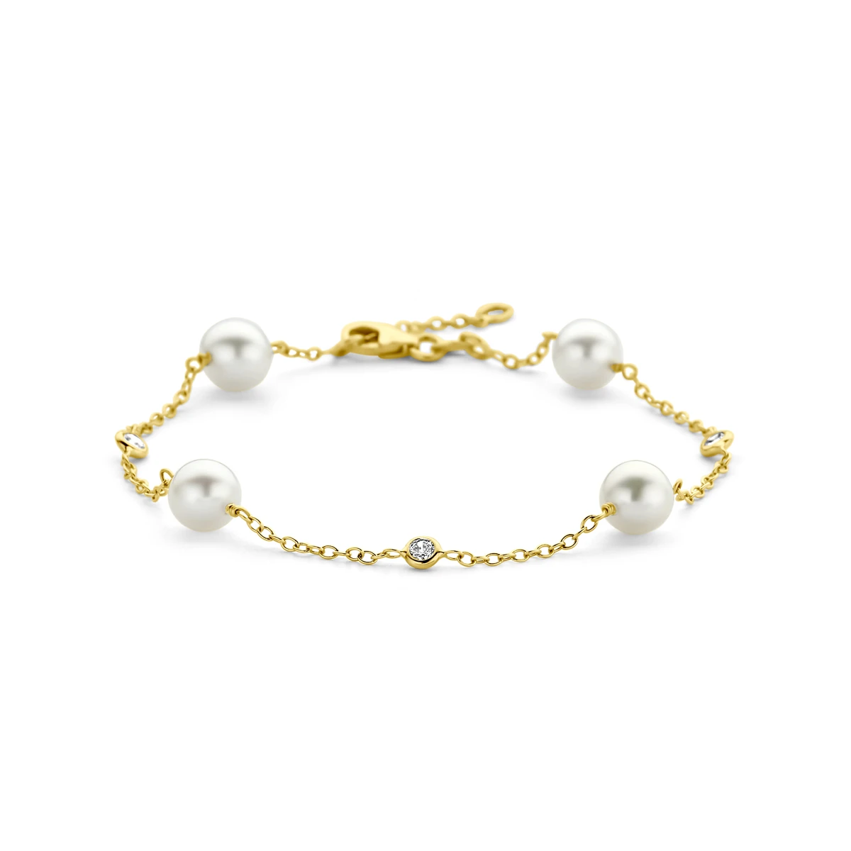 armband parel en zirkonia 17 - 19 cm 14K geelgoud
