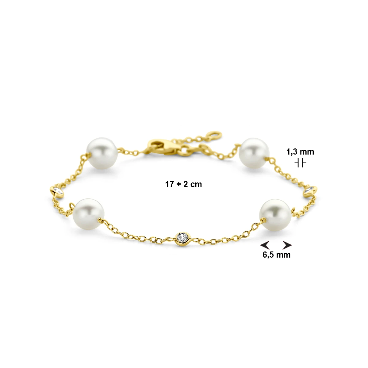 armband parel en zirkonia 17 - 19 cm 14K geelgoud