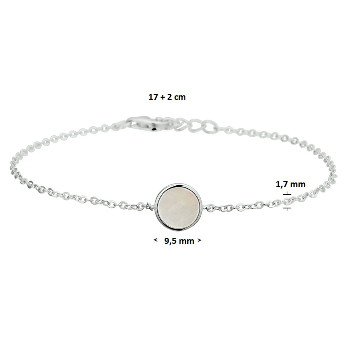armband parelmoer 17 + 2 cm zilver gerhodineerd