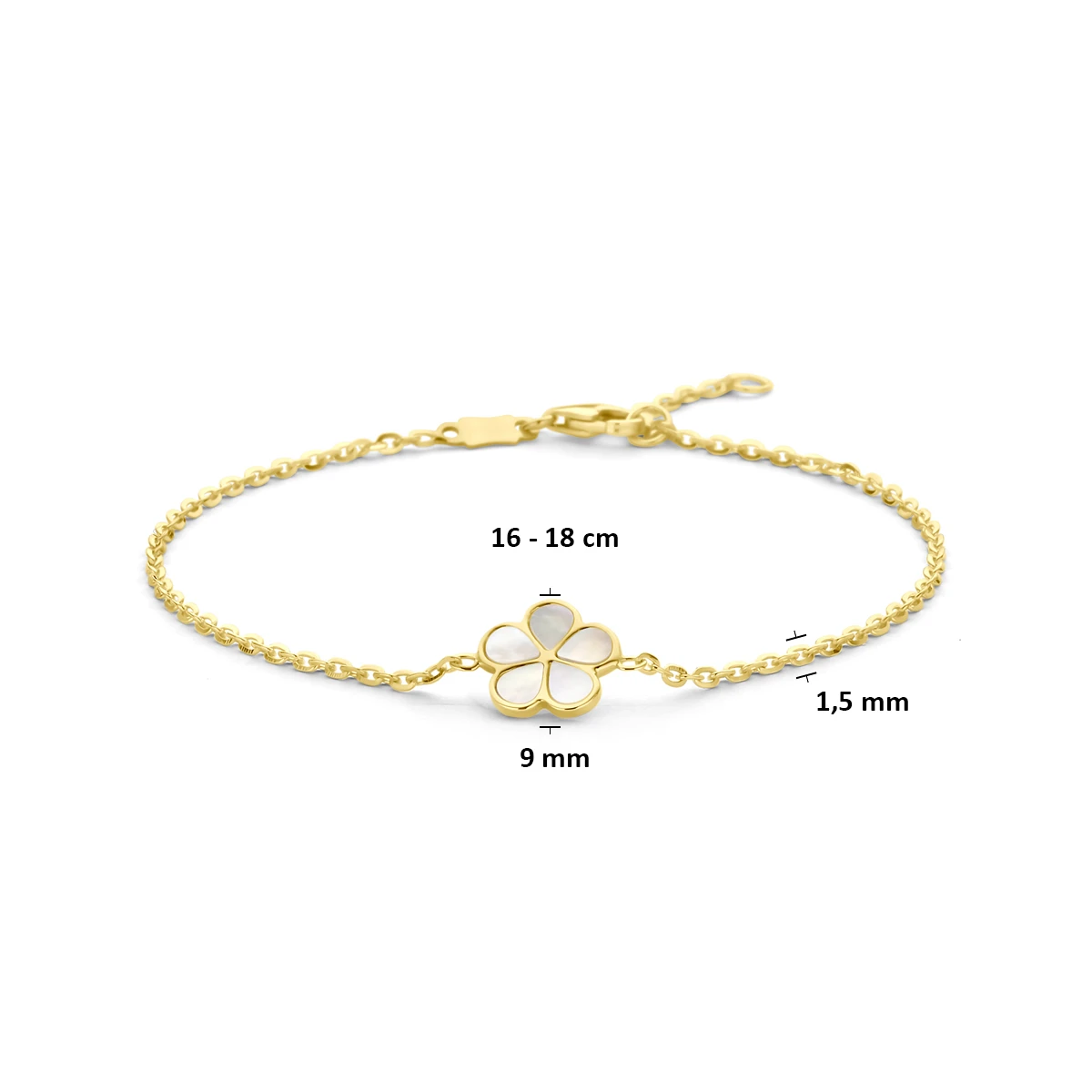 armband parelmoer bloem 16 - 18 cm 14K geelgoud