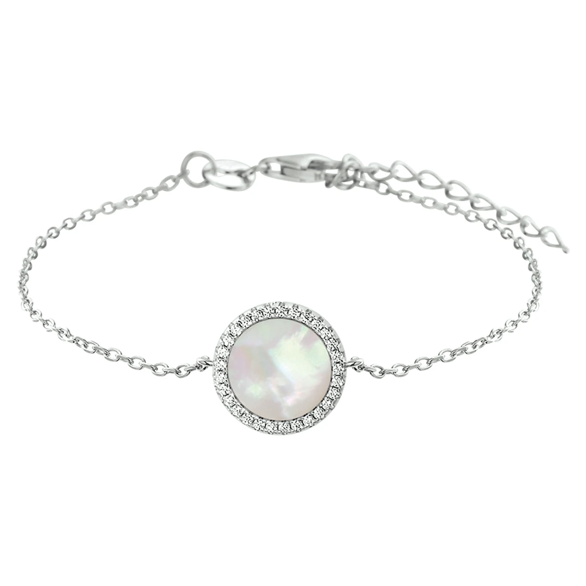 armband parelmoer en zirkonia 16,5 + 3 cm zilver gerhodineerd