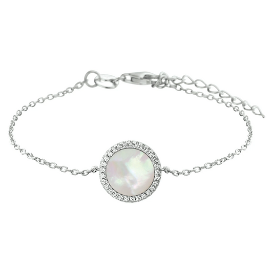 armband parelmoer en zirkonia 16,5 + 3 cm zilver gerhodineerd