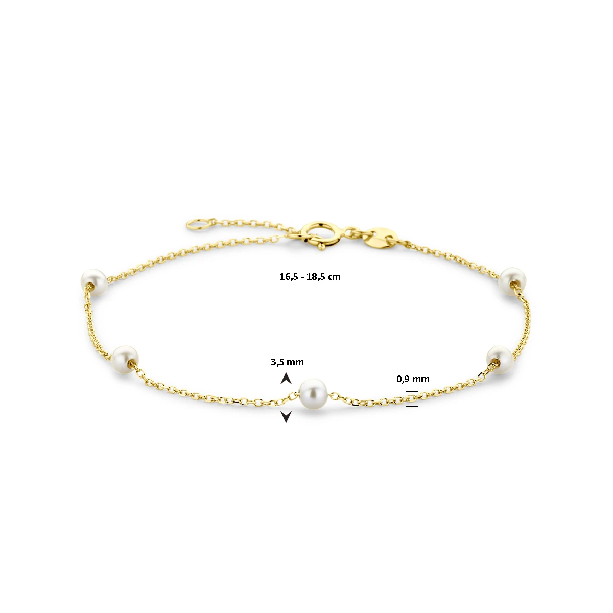 armband parels 16,5 - 18,5 cm 14K geelgoud