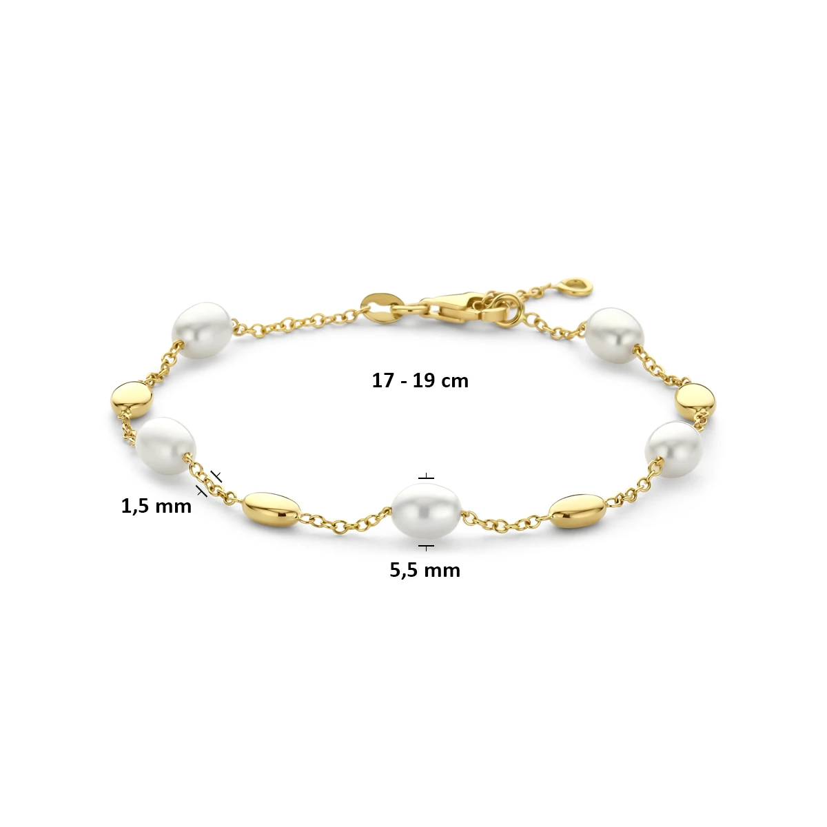 armband parels 17 - 19 cm 14K geelgoud
