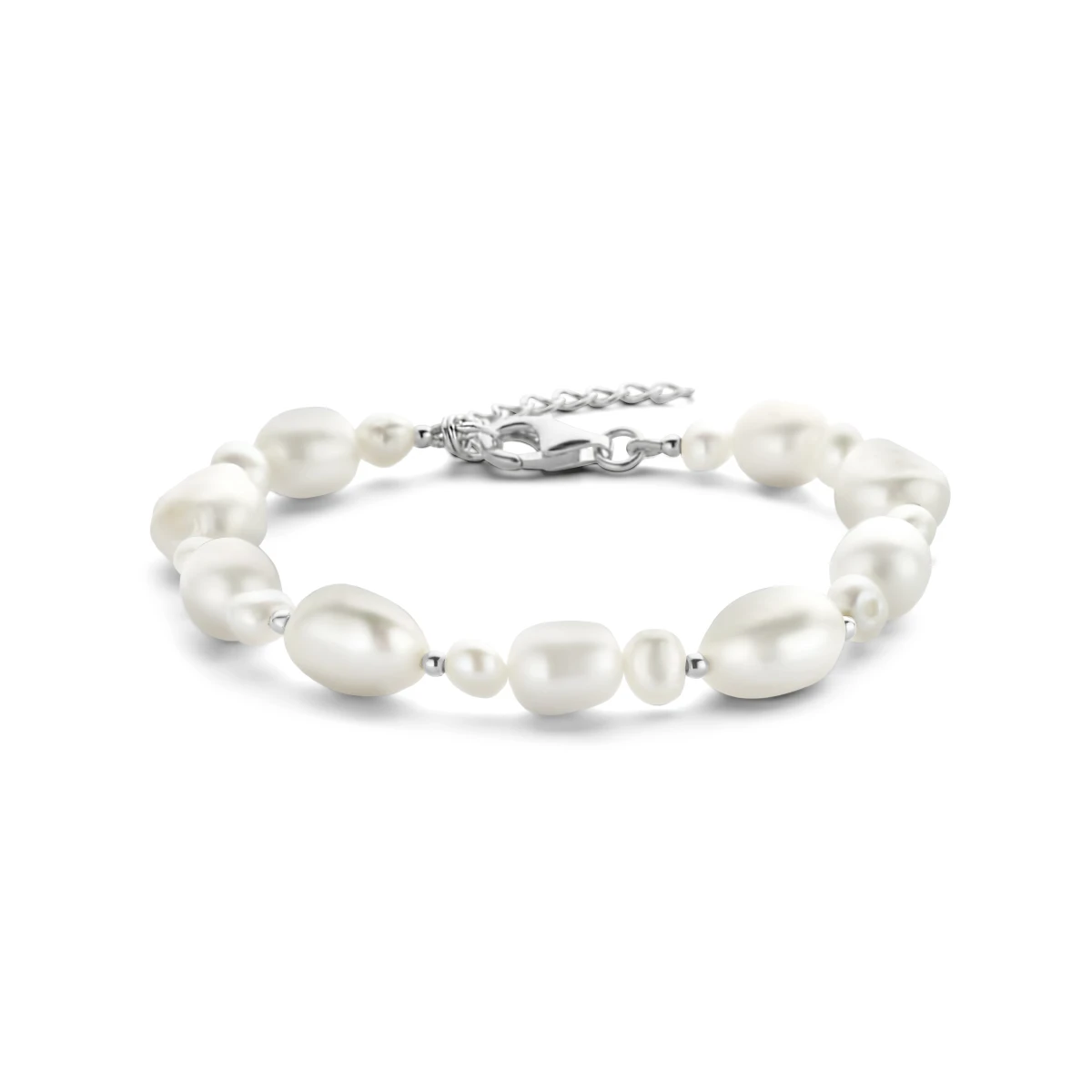 armband parels 17 + 3 cm zilver gerhodineerd