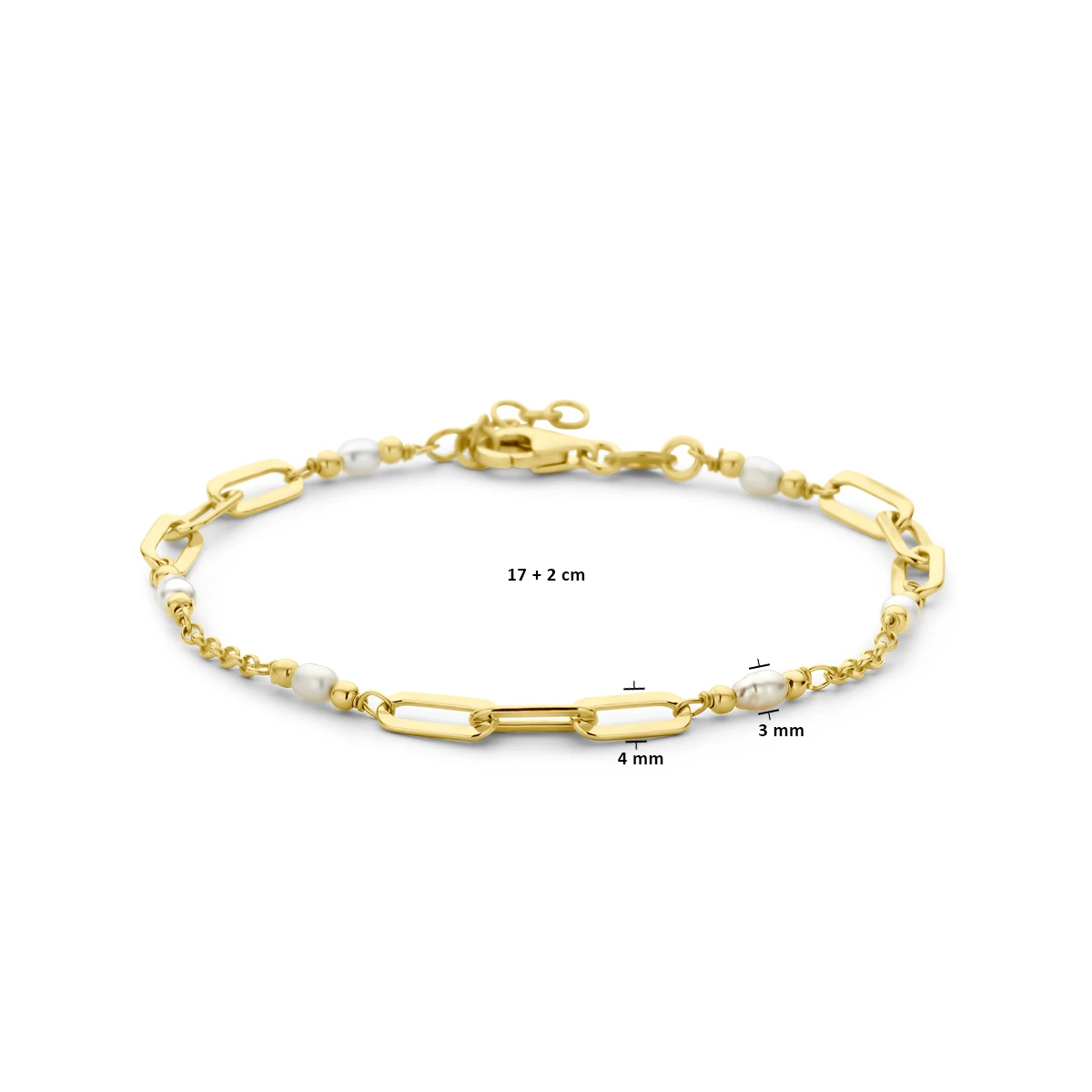 armband parels 18 + 2 cm 3 micron zilver verguld (geel)