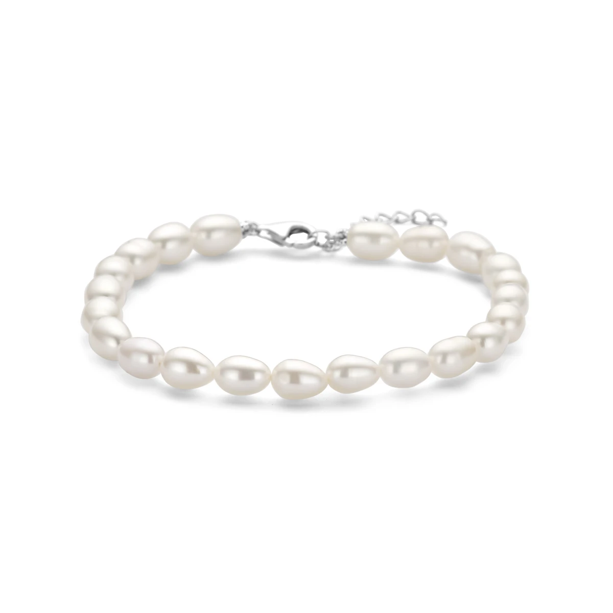 armband parels 18 + 3 cm zilver gerhodineerd