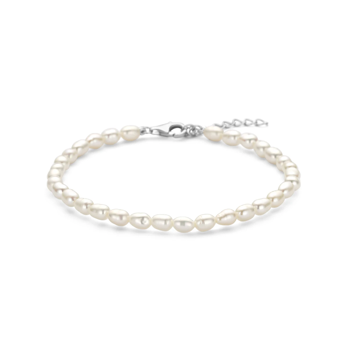 armband parels 18 + 3 cm zilver gerhodineerd