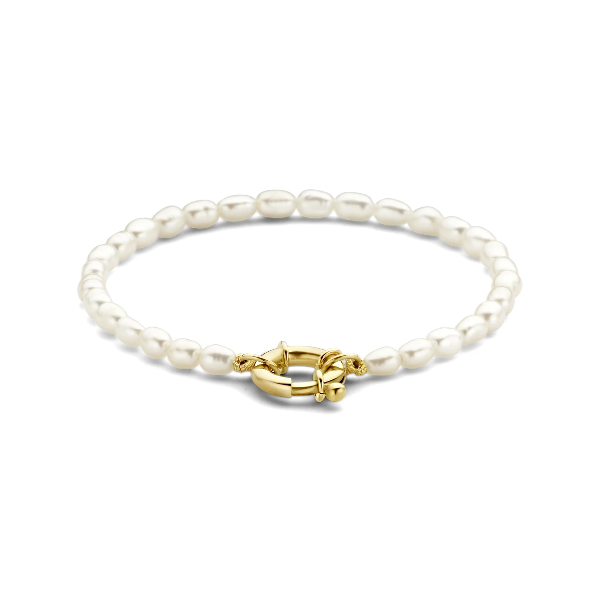 armband parels 18,5 cm met groot veerslot 14K geelgoud