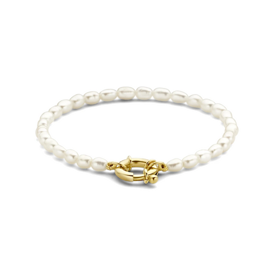 armband parels 18,5 cm met groot veerslot 14K geelgoud