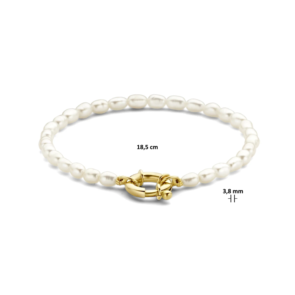 armband parels 18,5 cm met groot veerslot 14K geelgoud