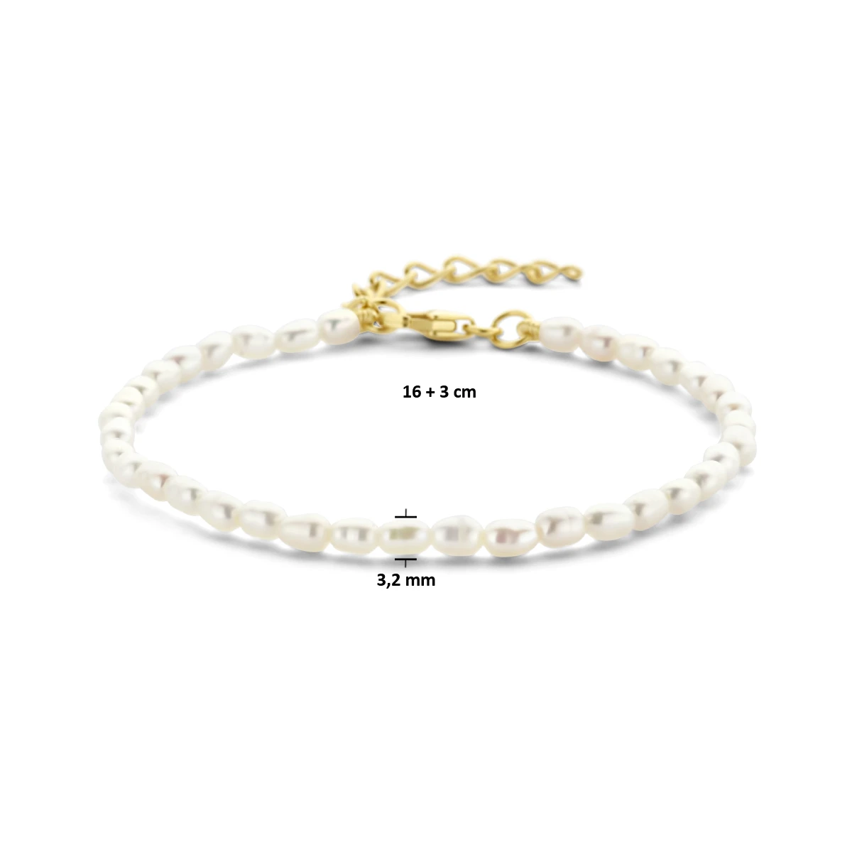 armband parels 3.2 mm 16 + 3 cm 3 micron zilver verguld (geel)