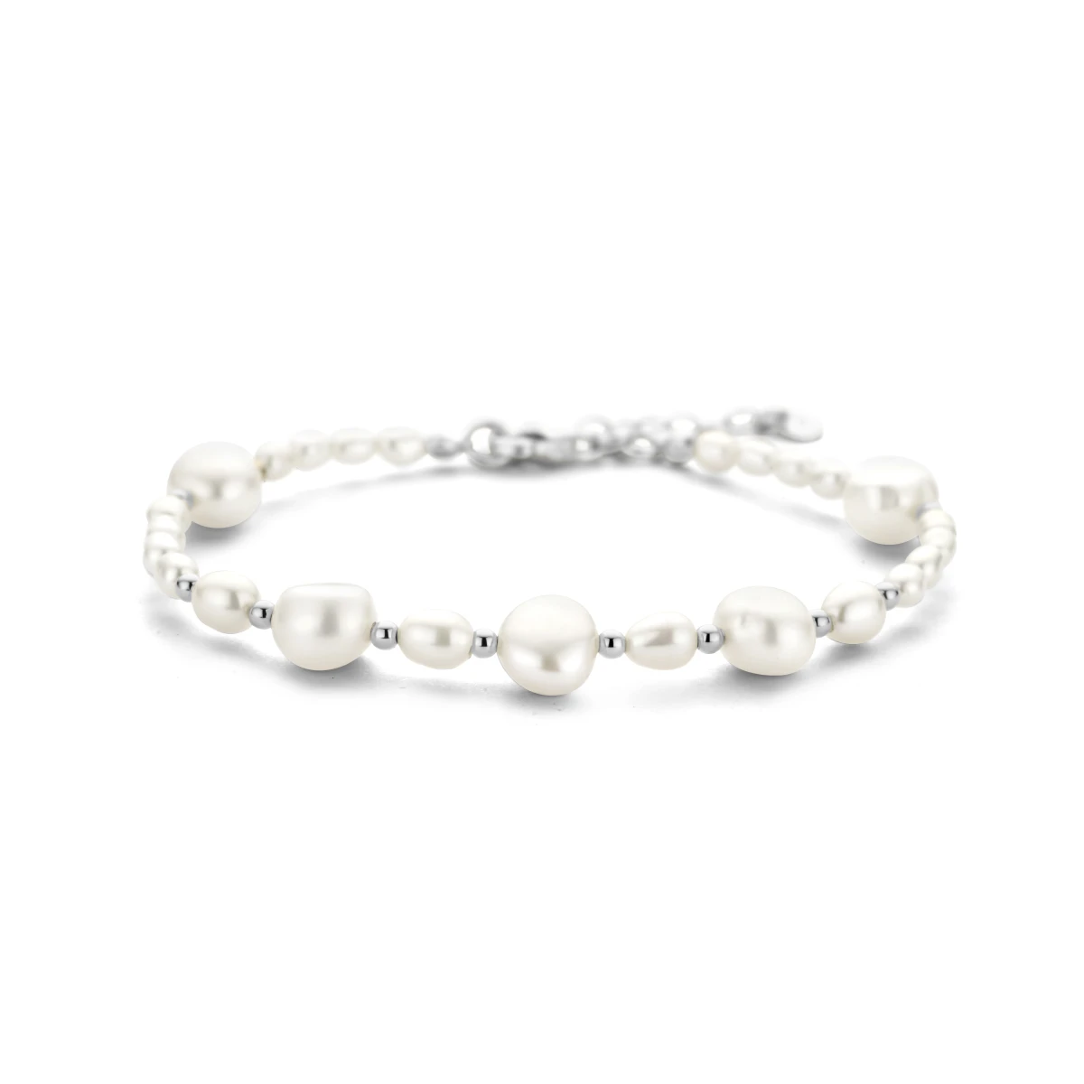 armband parels 7,5 mm 16 + 3 cm zilver gerhodineerd