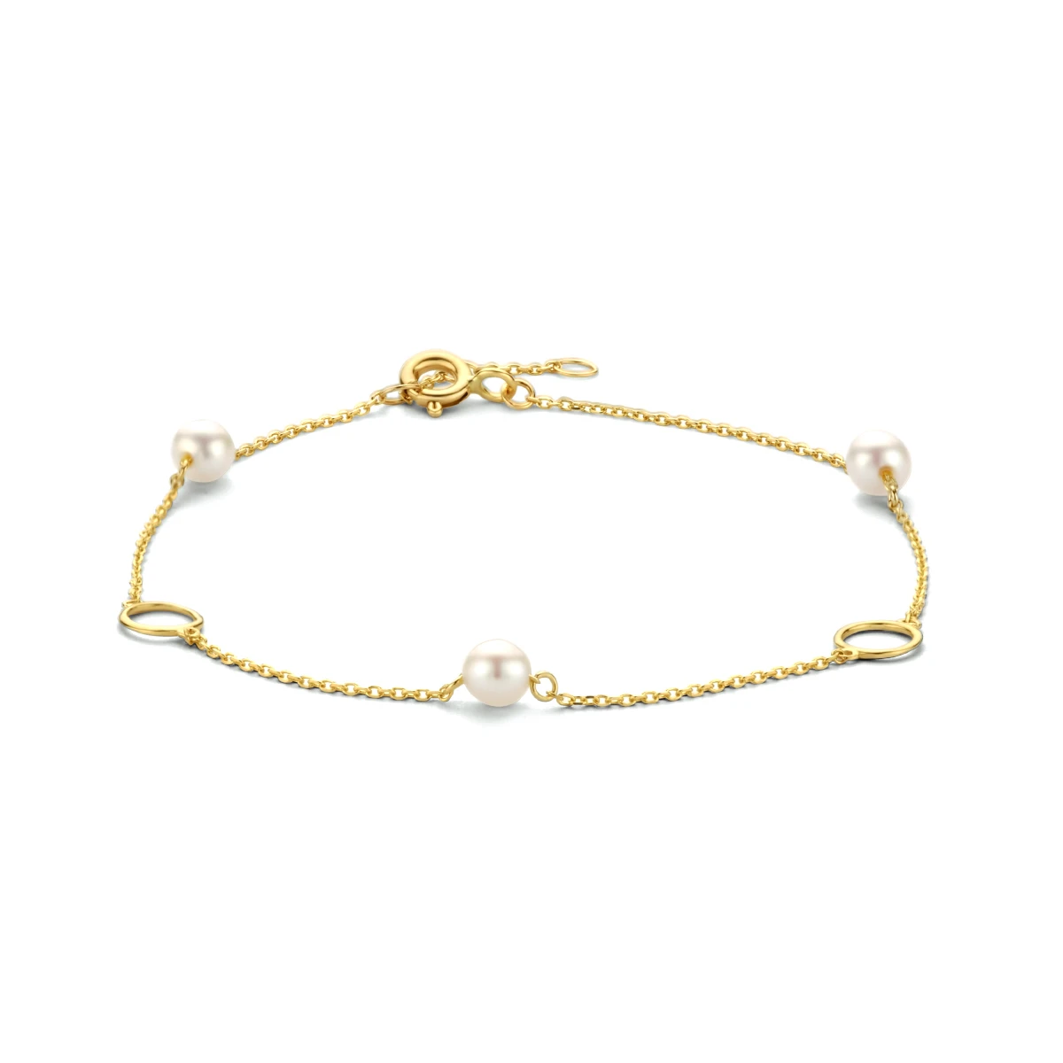 armband parels en rondjes 16,5 - 17,5 - 18,5 cm 14K geelgoud