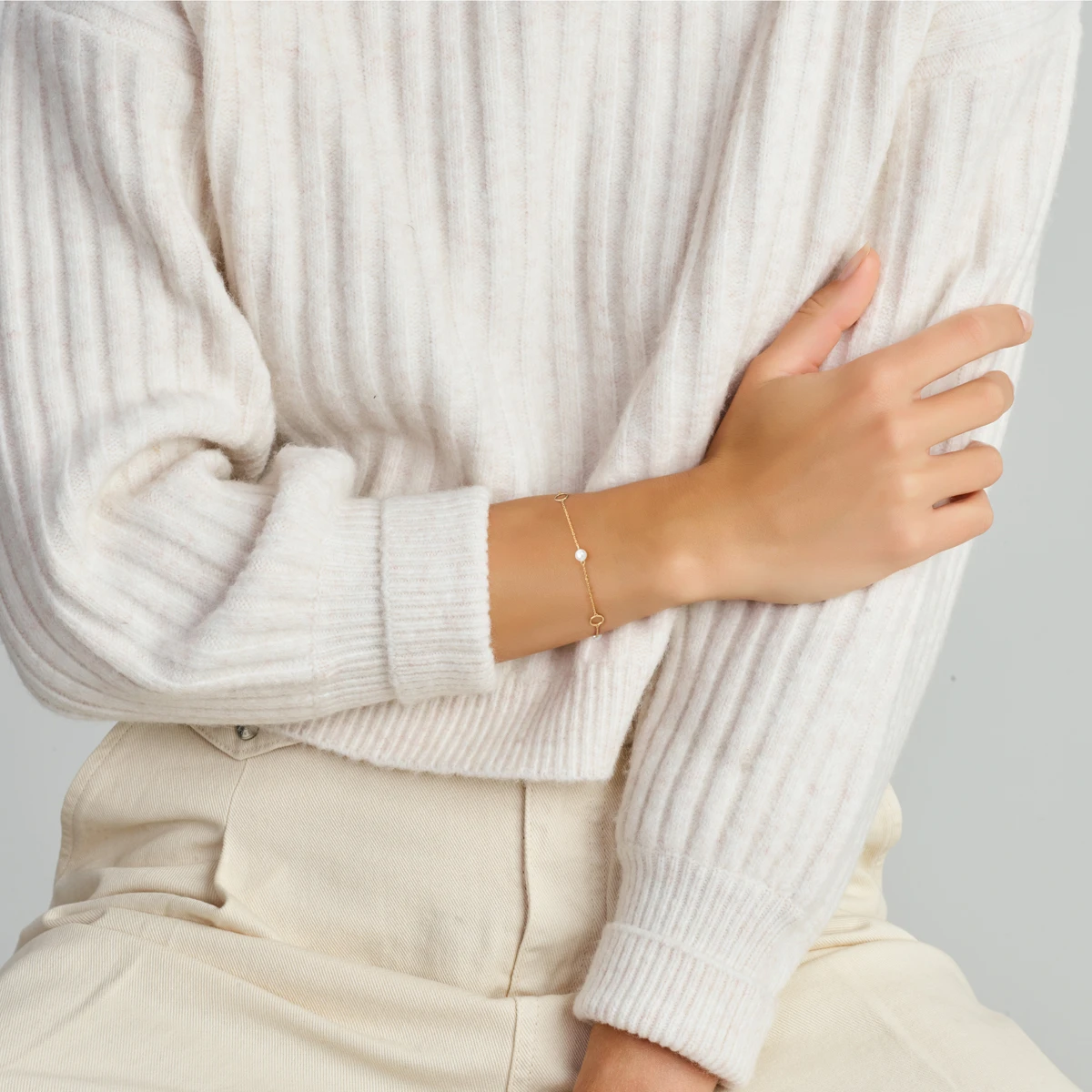 armband parels en rondjes 16,5 - 17,5 - 18,5 cm 14K geelgoud