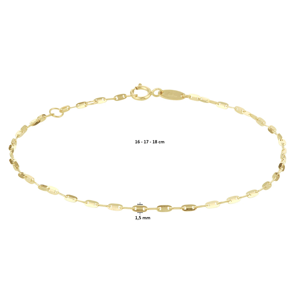 armband plaatjes 1,5 mm 16 - 17 - 18 cm 14K geelgoud
