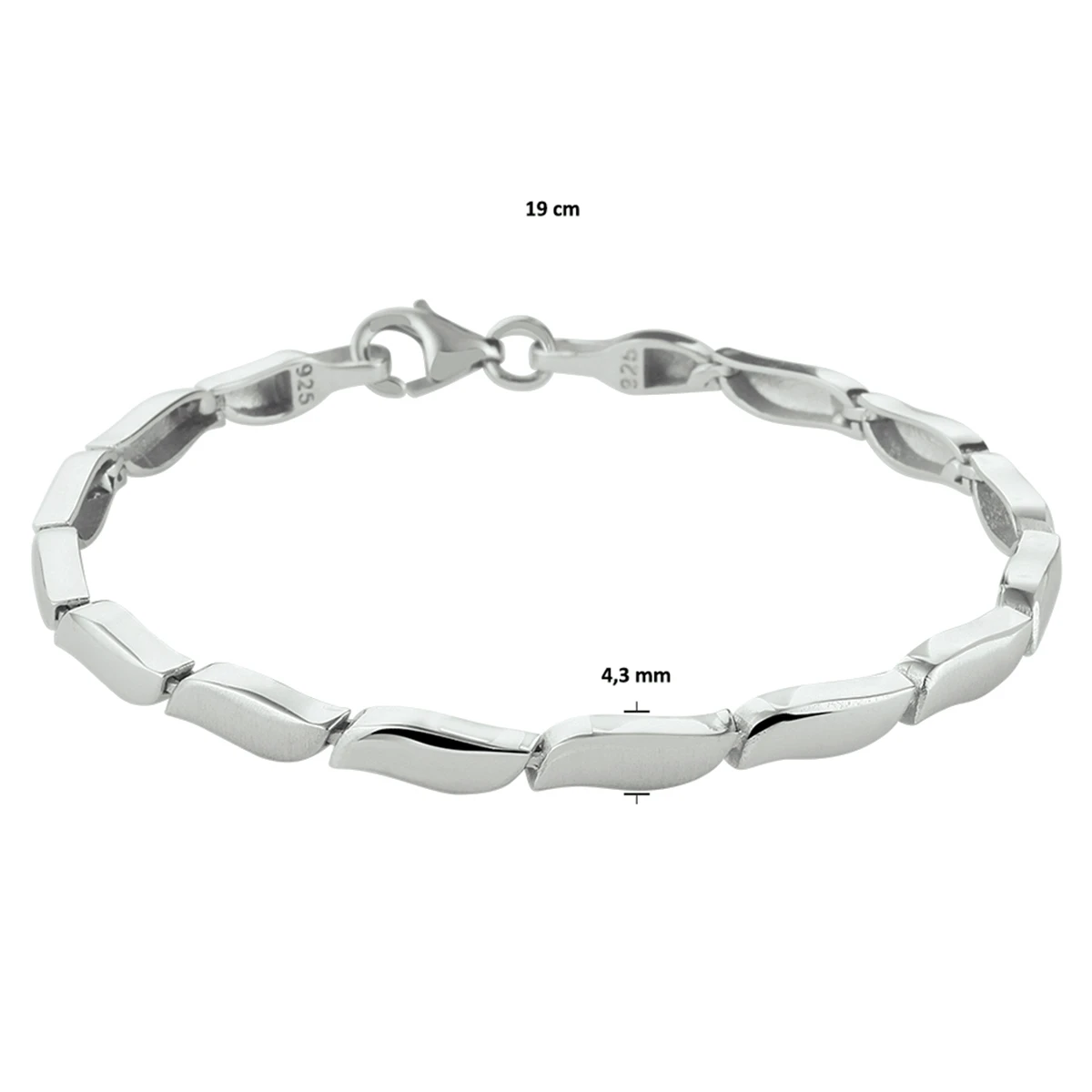armband poli/mat 4,3 mm 19 cm zilver gerhodineerd