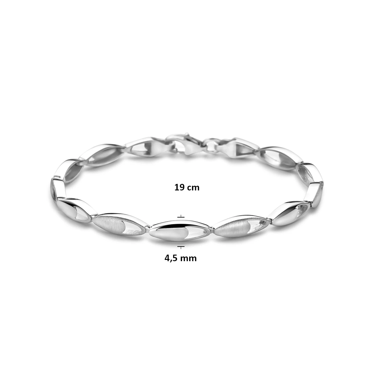 armband poli/mat 4,5 mm 19 cm zilver gerhodineerd